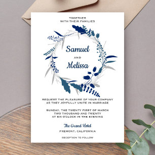 Convite De Casamento De Rua Floral Azul Elegante