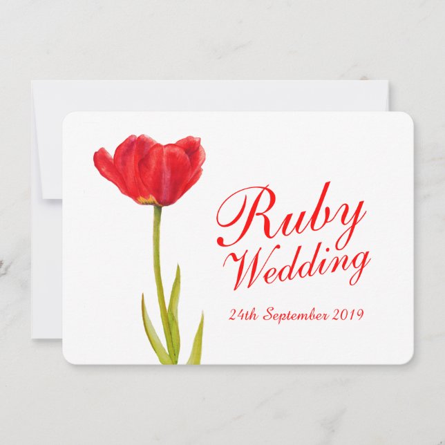 Convite de casamento de rubi festa tulipa vermelha (Frente)