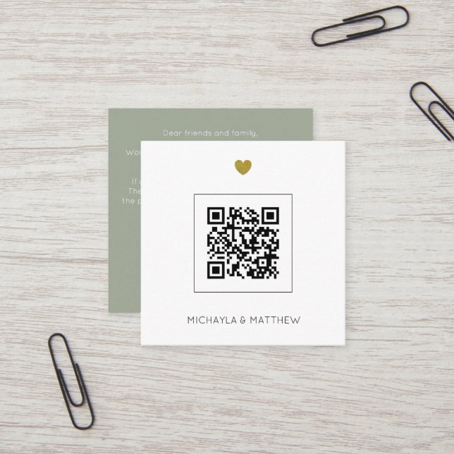 Convite de Casamento de Sage com Código QR Minimal (Frente/Verso In Situ)