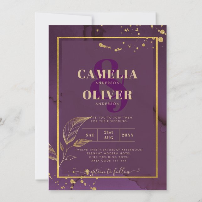 Convite de casamento DE SAÍDAS DOURADAS PROFUNDAS (Frente)