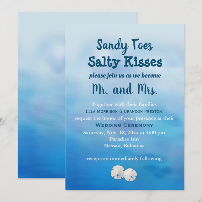 Convite de casamento de Sandy Toes com Aquarela (Frente/Verso)