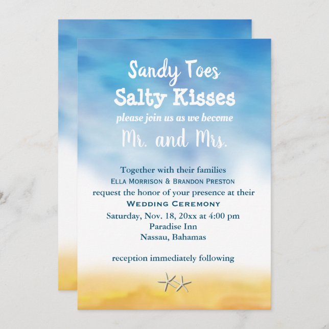 Convite de casamento de Sandy Toes de Watercolor - (Frente/Verso)