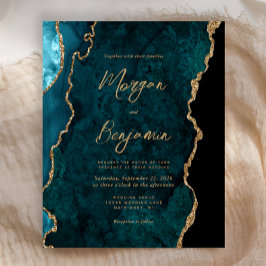 Convite de casamento de Script Agate Azul-Teal de