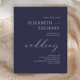 Convite de Casamento de Script Azul de Marinho Esc