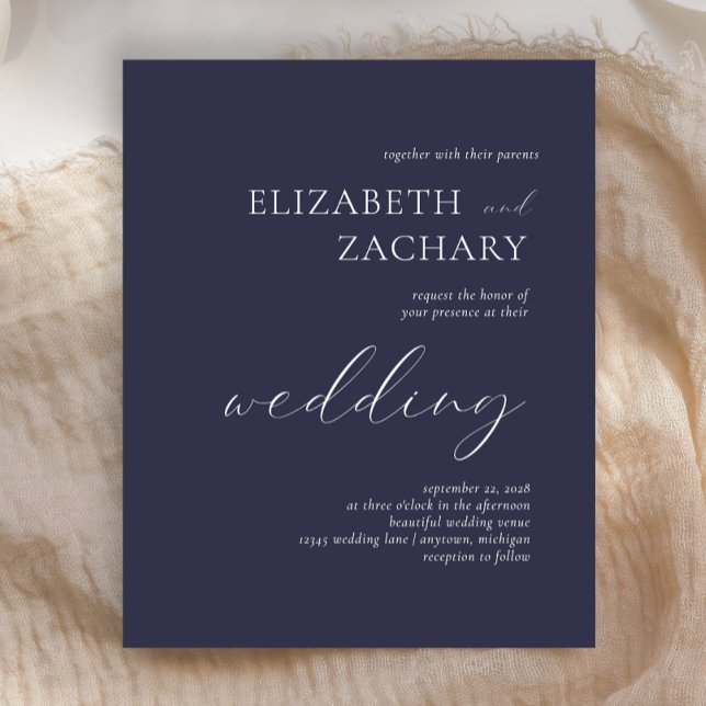 Convite de Casamento de Script Azul de Marinho Esc (Criador carregado)