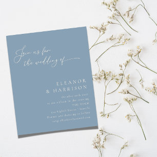 Convite de casamento de Script Azul Dusty Elegante