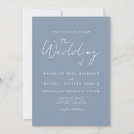 Convite de casamento de Script Azul Mínimo Dusty M