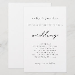 Convite de casamento de Script Branco Preto Maior