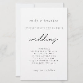 Convite de casamento de Script Branco Preto Maior 