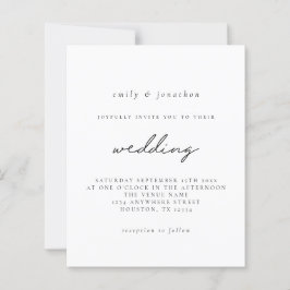 Convite de casamento de Script Branco Preto Simple