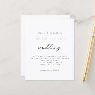 Convite de casamento de Script Branco Preto Simple