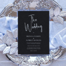 Convite de casamento de Script Branco Simples de L