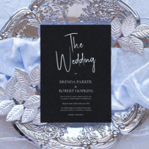 Convite de casamento de Script Branco Simples de L