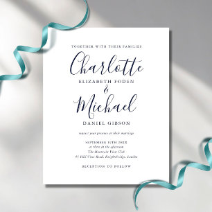 Convite De Casamento De Script Chic Azul De Marinh