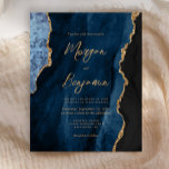 Convite de casamento de Script de Agate Dourado Az<br><div class="desc">Este elegante convite de casamento apresenta uma imagem de fundo da marinho azul de aquarela agada com falso brilho dourado. O texto personalizável combina manuscrito,  protetor e fontes itálicas de cor dourada. O verso apresenta um design de agate marinho azul e dourado coordenador.</div>