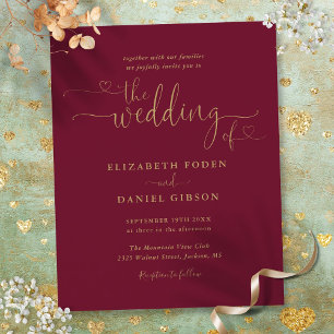 Convite de casamento de Script de Corações Dourado