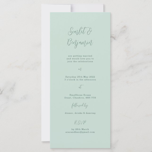 Convite de casamento de script, Design de sábio mí (Frente)