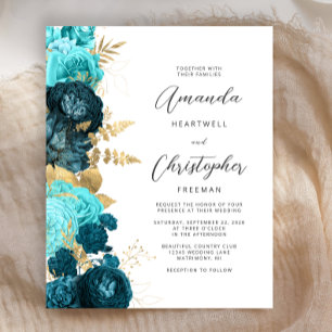 Convite de casamento de Script Dourado Floral de T