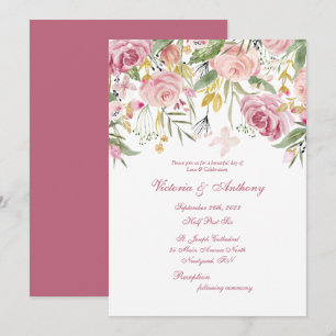 Convite De Casamento De Script Floral Cor-De-Rosa