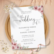Convite de Casamento de Script Floral de Dusty Ros