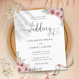 Convite de Casamento de Script Floral de Dusty Ros