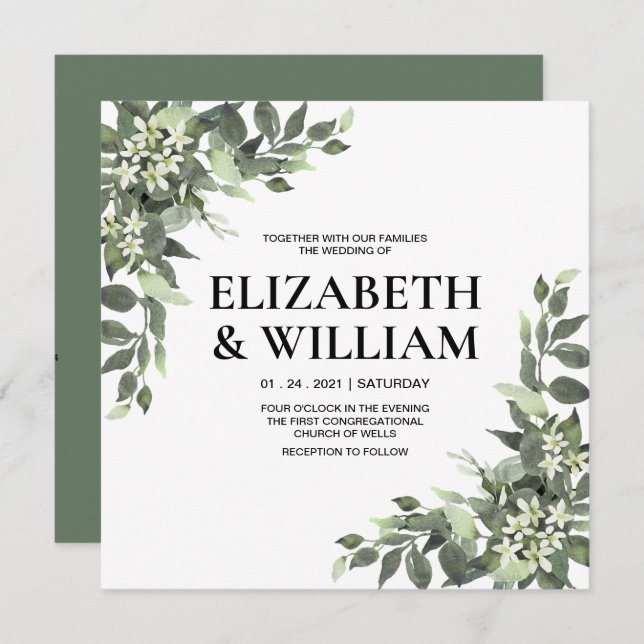 Convite De Casamento De Script Floral Rustic Water (Frente/Verso)
