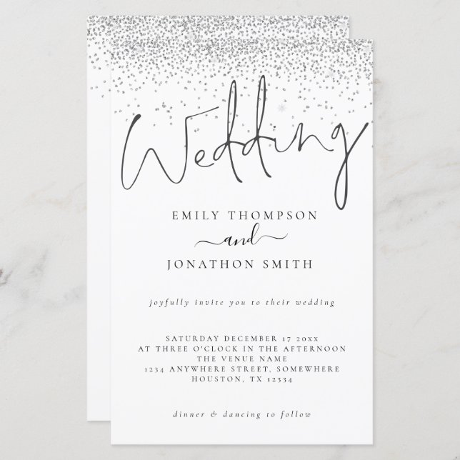 Convite de casamento de Script Glitter do Budget S (Frente/Verso)