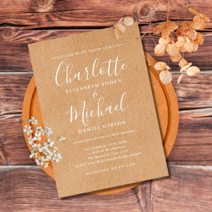 Convite De Casamento De Script Kraft Rustic Do Orç