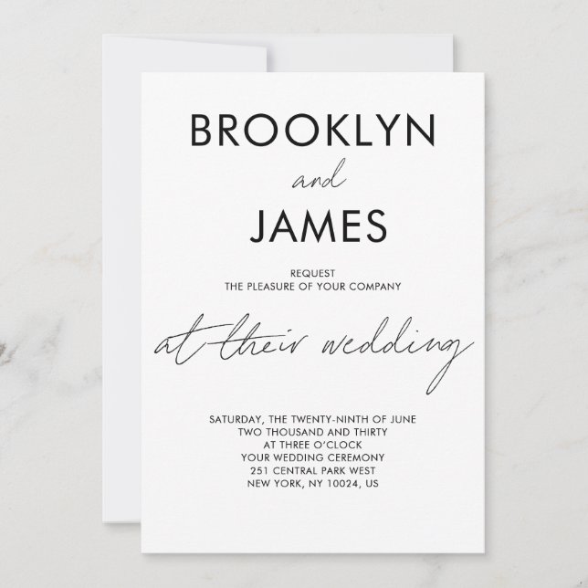 Convite de casamento de Script Simples Branco (Frente)
