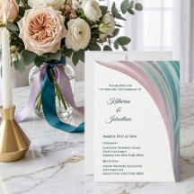 Convite de Casamento de Seda Azul Turquesa e Bege