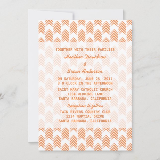 Convite de casamento de Setas Tribais Laranja (Frente)