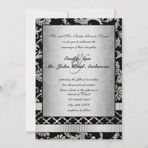 Convite De Casamento De Silver Damask Swirls