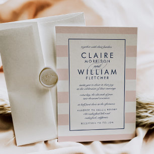 Convite de Casamento de Stripe Metro Blush e Mar