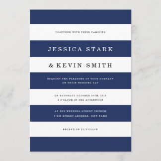 Convite De Casamento De Stripes De Marinho Chic