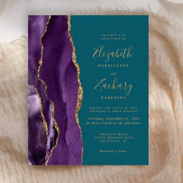 Convite de casamento de Teal de Agate Dourado Roxo