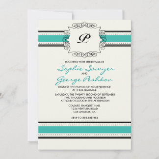 Convite De Casamento De Teal Vintage Monograma