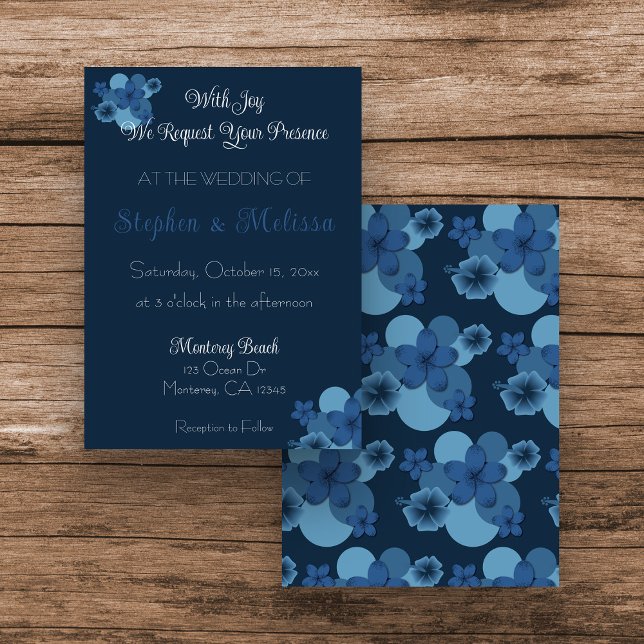Convite de Casamento de Tema Tropical Azul-marinho (Navy Tropical Flower Wedding Invitation)
