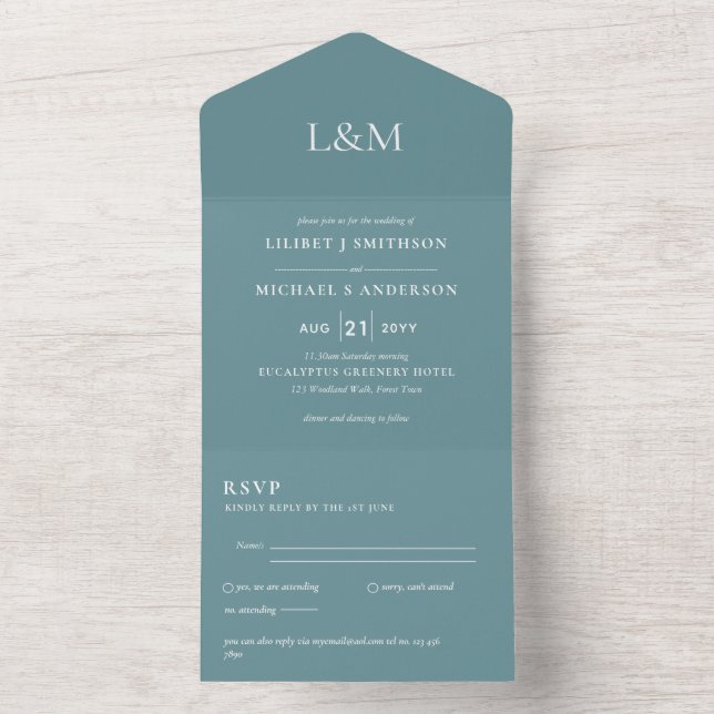 convite de casamento de Texto Branco Azul Teto 3in (Inside)