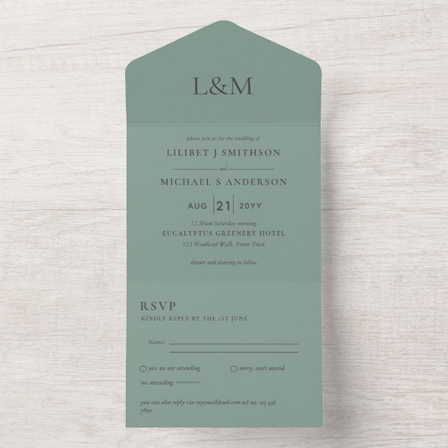 convite de casamento de Texto de Mosa Verde 3in1 (Interno)