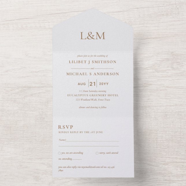 convite de casamento de Texto Dourado Branco Cláss (Interno)