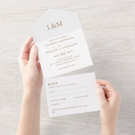convite de casamento de Texto Dourado Branco Cláss