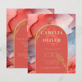 Convite de casamento de tinta Dourada azul de Mari