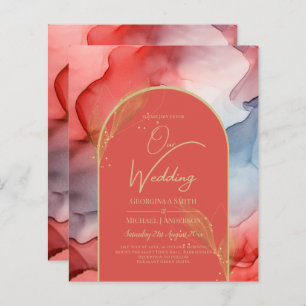 Convite de casamento de tinta Dourada azul de Mari