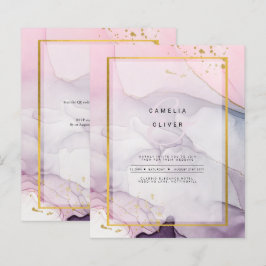 Convite de casamento de TINTA Dourada, cor-de-rosa