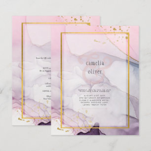 Convite de casamento de TINTA Dourada, cor-de-rosa