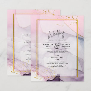 Convite de casamento de TINTA Dourada, cor-de-rosa
