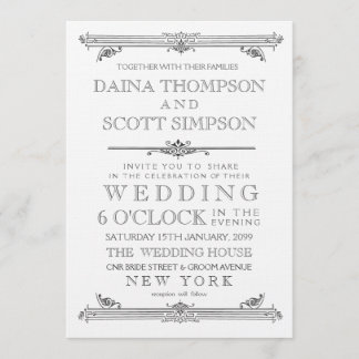 Convite de casamento de Tipografia Vintage Black &