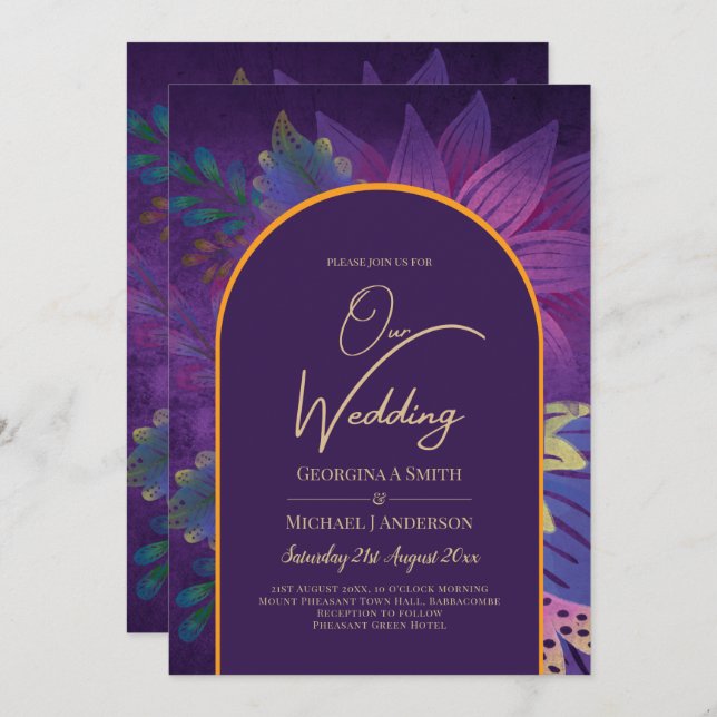 Convite de casamento de TONELADAS JUDAEL Douradas  (Frente/Verso)