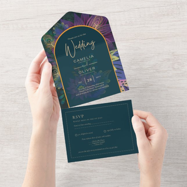 Convite de casamento de TONELADAS JUDAEL Douradas  (Aba destacável)