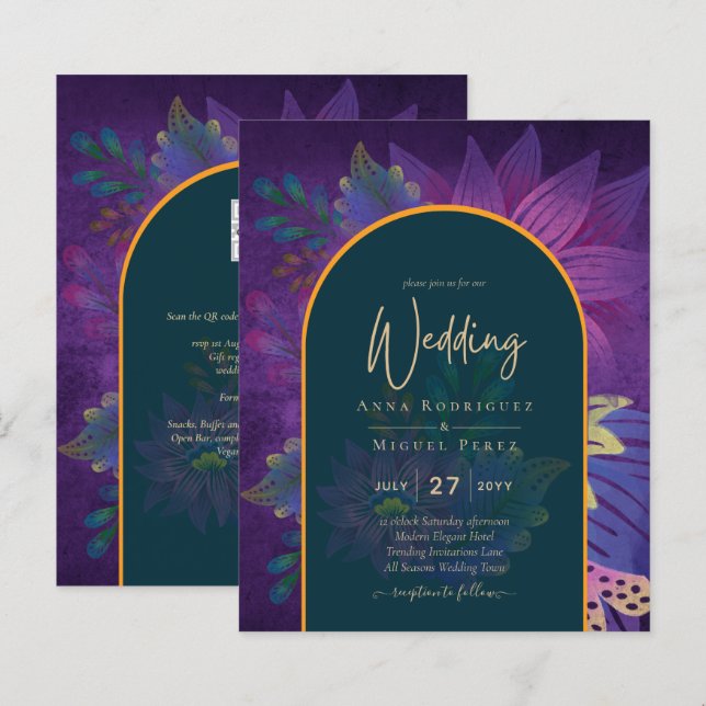 Convite de casamento de TONELADAS JUDAEL Douradas  (Frente/Verso)